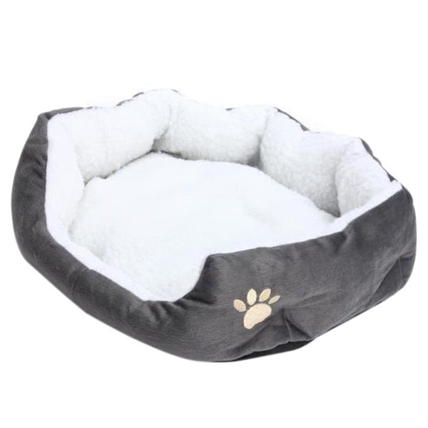 50 x 40cm Lambskin Dog Paw pattern Pet's Nest Warm Washable Bed Sleeping Fleece Basket with Cushion For Puppy Dog Cat Gray Col