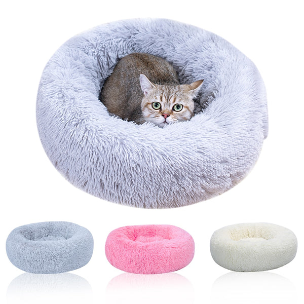 DIDIHOU Long Plush Super Soft Pet Bed Kennel Dog Round Cat Winter Warm Sleeping Bag Puppy Cushion Mat Portable Cat Supplies Soft