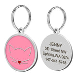 Custom Cat ID Tag Personalized Cat Name Tag Pendant Collar Engraved Cats Kitten Name Plate Accessories Paw Round Glitter Pink