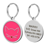 Custom Cat ID Tag Personalized Cat Name Tag Pendant Collar Engraved Cats Kitten Name Plate Accessories Paw Round Glitter Pink