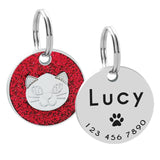Custom Cat ID Tag Personalized Cat Name Tag Pendant Collar Engraved Cats Kitten Name Plate Accessories Paw Round Glitter Pink