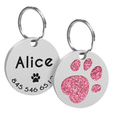Custom Cat ID Tag Personalized Cat Name Tag Pendant Collar Engraved Cats Kitten Name Plate Accessories Paw Round Glitter Pink