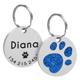 Custom Cat ID Tag Personalized Cat Name Tag Pendant Collar Engraved Cats Kitten Name Plate Accessories Paw Round Glitter Pink