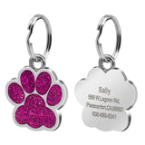 Custom Cat ID Tag Personalized Cat Name Tag Pendant Collar Engraved Cats Kitten Name Plate Accessories Paw Round Glitter Pink