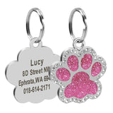 Custom Cat ID Tag Personalized Cat Name Tag Pendant Collar Engraved Cats Kitten Name Plate Accessories Paw Round Glitter Pink