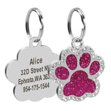 Custom Cat ID Tag Personalized Cat Name Tag Pendant Collar Engraved Cats Kitten Name Plate Accessories Paw Round Glitter Pink