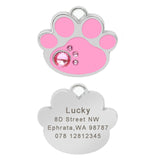 Custom Cat ID Tag Personalized Cat Name Tag Pendant Collar Engraved Cats Kitten Name Plate Accessories Paw Round Glitter Pink