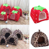 Soft Strawberry Leopard Pet Dog Cat House Tent Kennel Doggy Winter Warm Cushion Basket Animal Bed Cave Pet Products Supplies