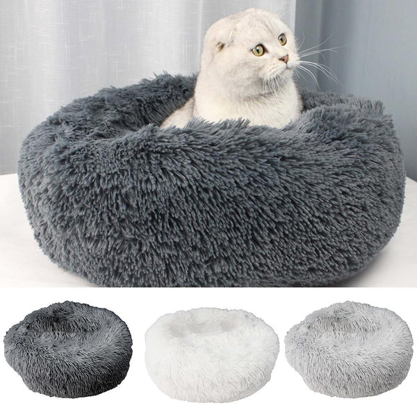 Round Fluffy Small Pet Dogs Cats Plush Soft Cushion Nesting Cave Sleeping Bed