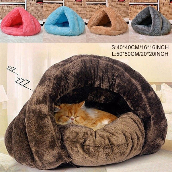 Pet Dog Cat Cave Igloo Cages Bed Basket House Kitten Soft Cozy Indoor Cushion Kennel Cages