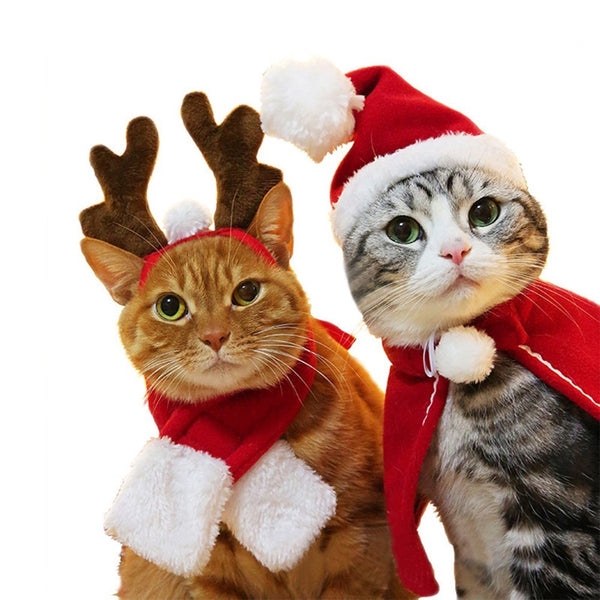 Christmas Pet Hat Clothes for Dogs Cats Decorative Dog Cat Hat Scarf Christmas Pet Accessories for Puppy Kitten Dog Headwear Cap