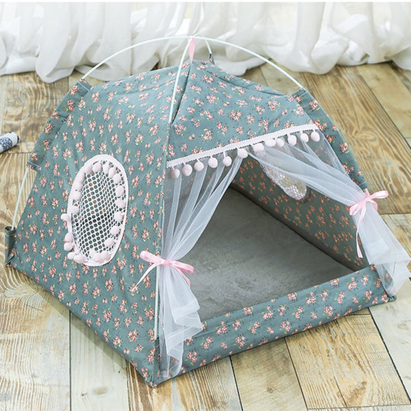 2019 Portable Foldable Pet Dog Tent House Breathable Print Pet Cat House With Net Outdoor Indoor Mesh Cat Small Dog Tent House