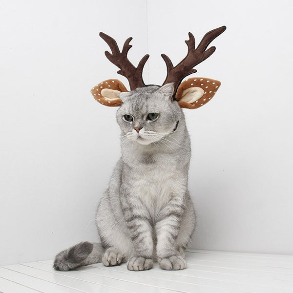 Cute Christmas Pet Headband Deer Horn Hat Costume Dog Puppy Cat Cosplay Party Headwear Caps Hat Pet Adjustable Elk Hat Hair Hoop