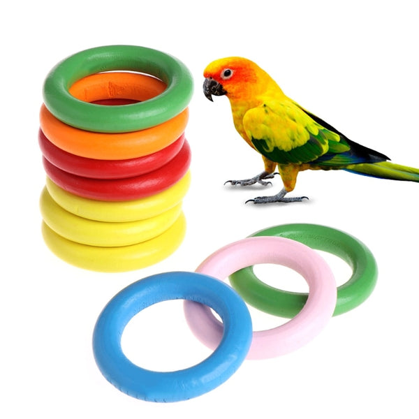 10 Pcs/Bag Wood Rings Parrot Toys Accessories Colorful Random Color DIY Ornament