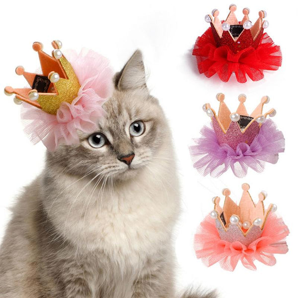 1 Pc Cat Dog Pet Hat Crown Lace Headgear Hairpin Hair Cat Birthday Costume Headwear Accessories Photograph Props